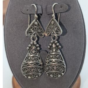 Moroccon Silver Berber Dangle Earrings W/ Kidney Hook Backs